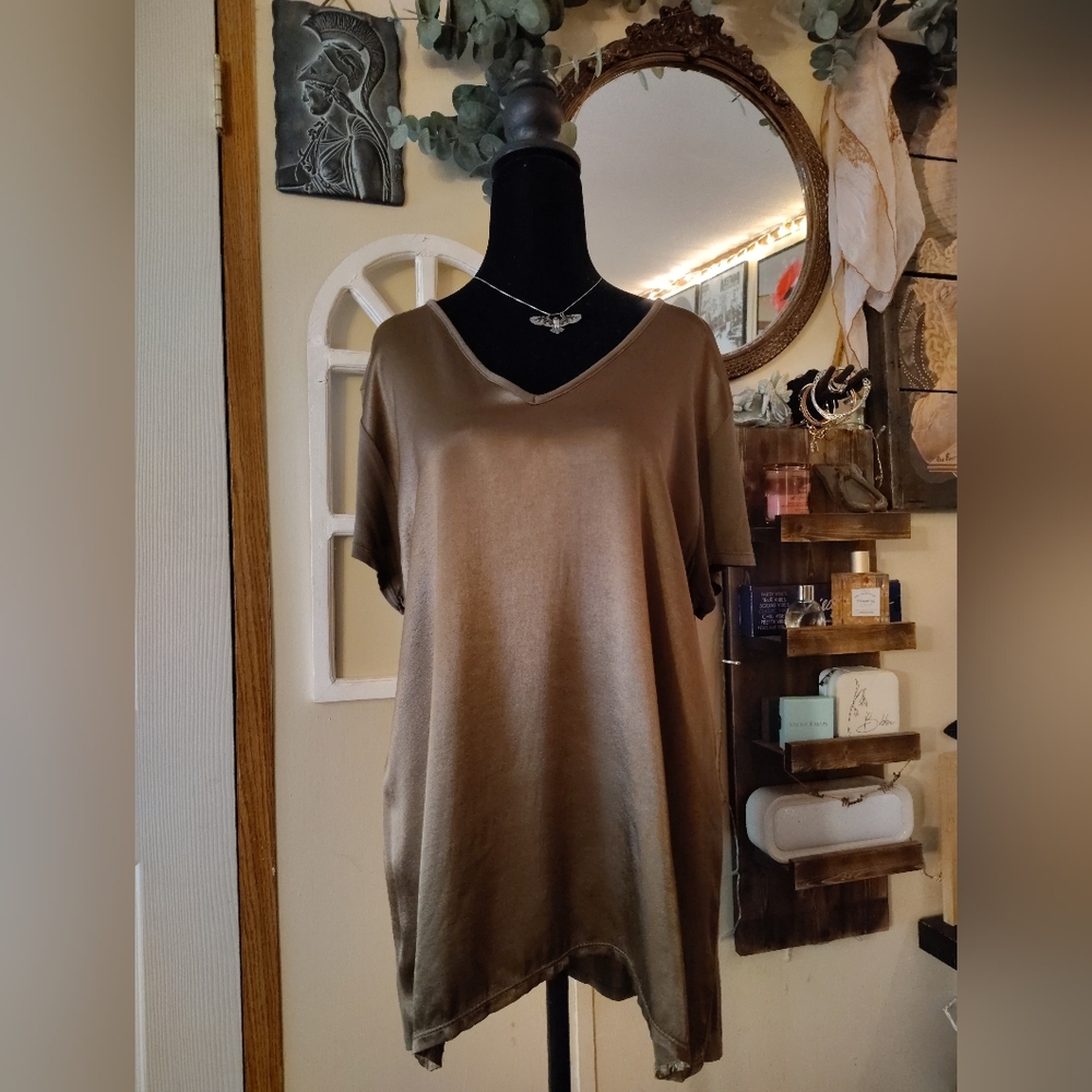 XCVI Olive Green Asymmetrical Short Sleeve T-Shirt